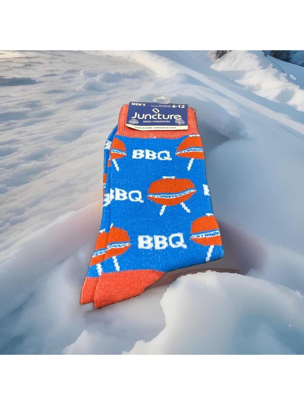 Mens Socks BBQ Grill Theme Novelty  Size 6-12 Red White Blue Socks  NWT